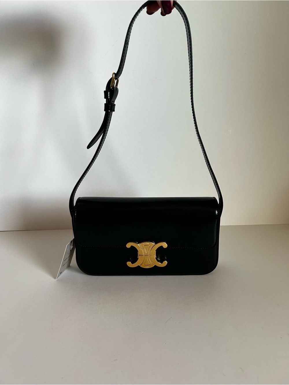 Celine Black Shoulder Bag with Gold Triomphe Clasp
